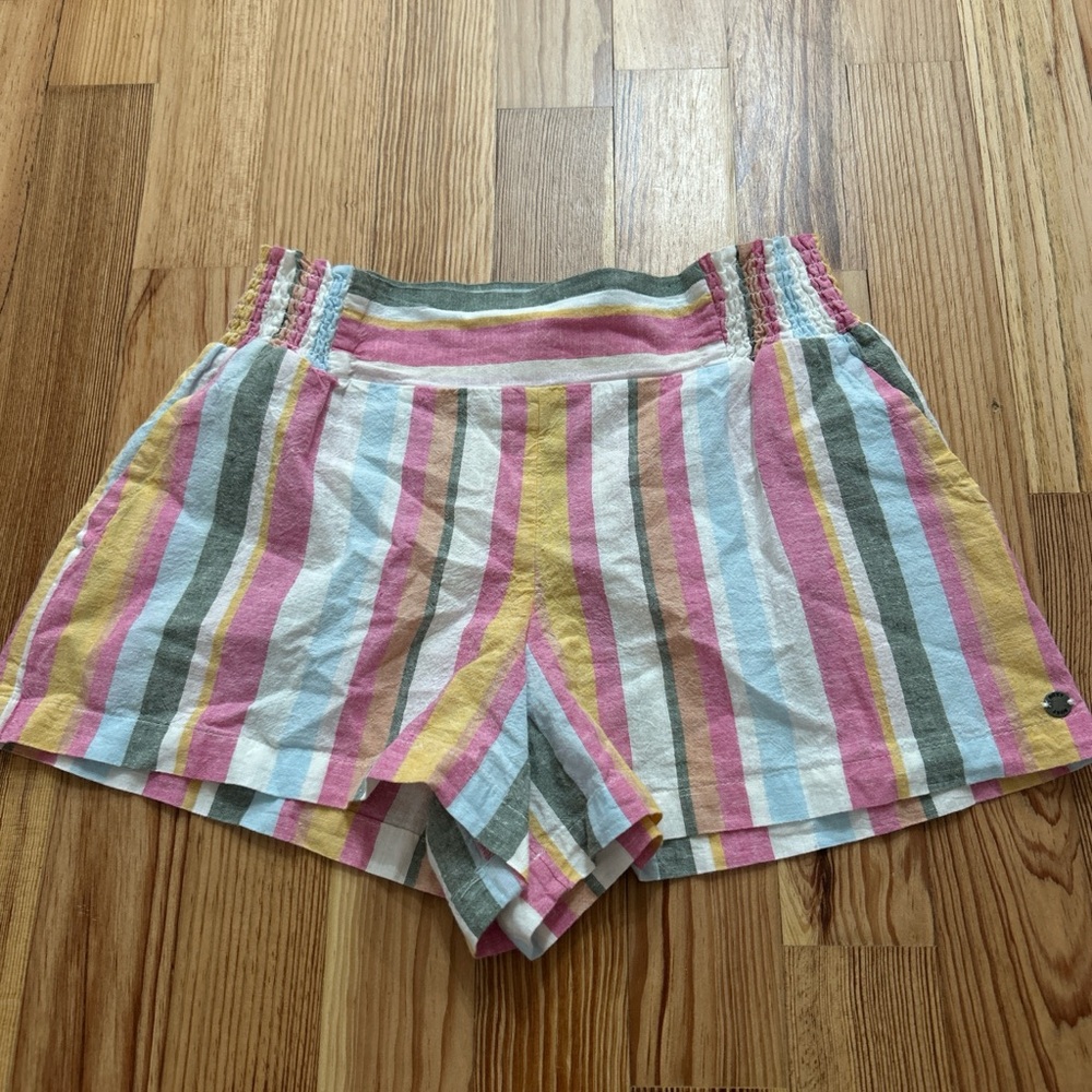 Roxy High Waist Striped Shorts - Pink, Yellow, Gray